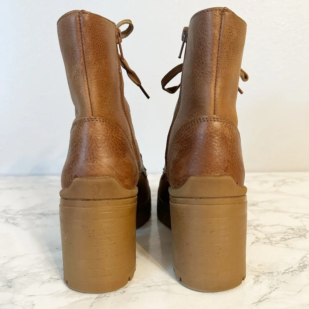 Flexi Tan Leather Lace Up Chunky Heel Lug Sole Mid Calf Boots Women's Size 7.5 - Picture 5 of 12